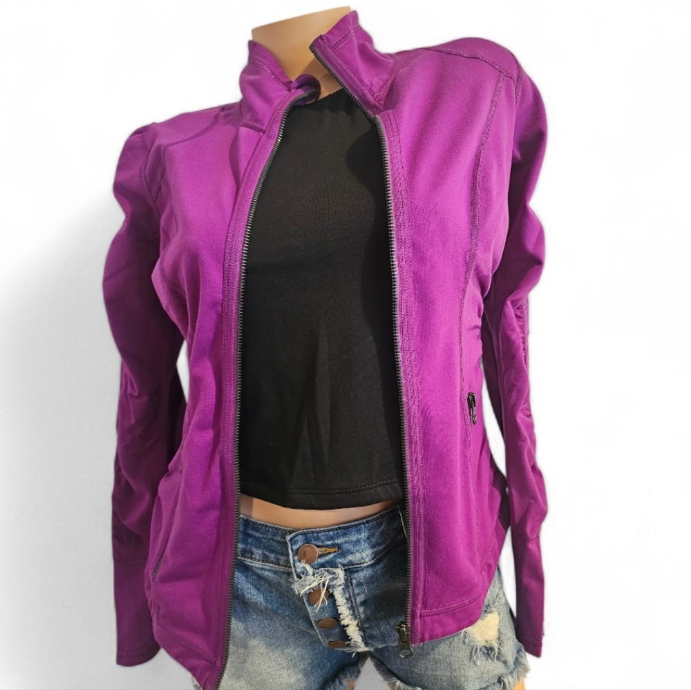 Zella Women's Purple Front Zip Ruched Active Jacket , size Medium